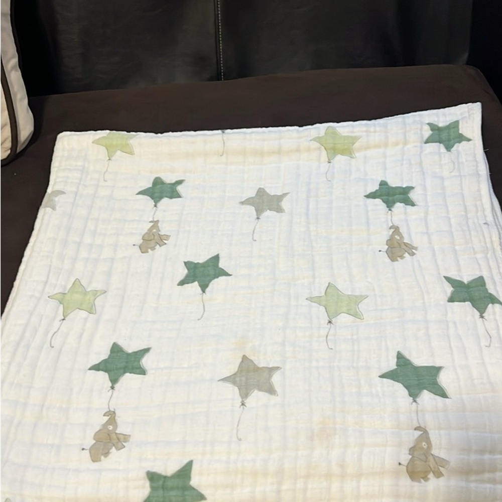 aden + anais Tripple Layer White Green and Gray Star Blanket